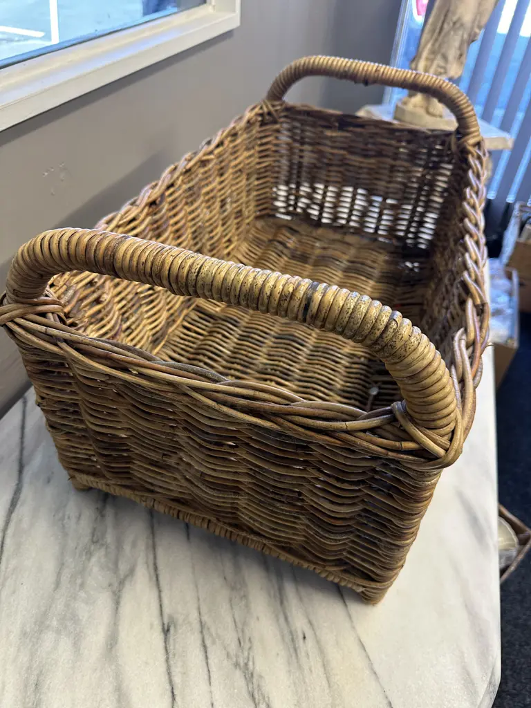 Double Handled Cane Log Basket H33, L35, D40cm. Image 1++